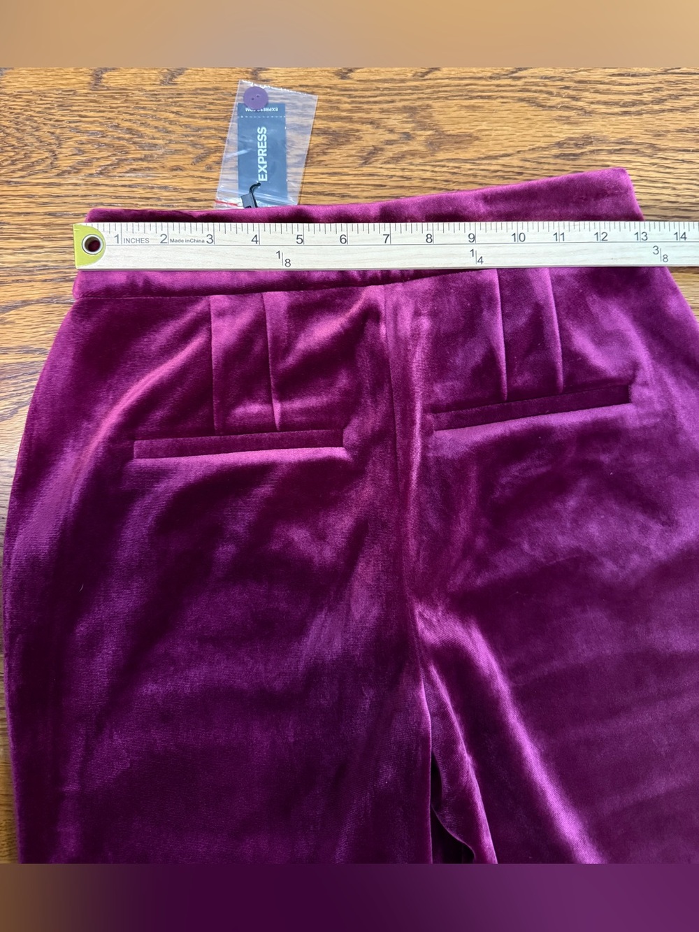 NWT Express The Editor Wide Leg Velvet Trouser Pants Berry Plum Size 4 Regular - Picture 4 of 9